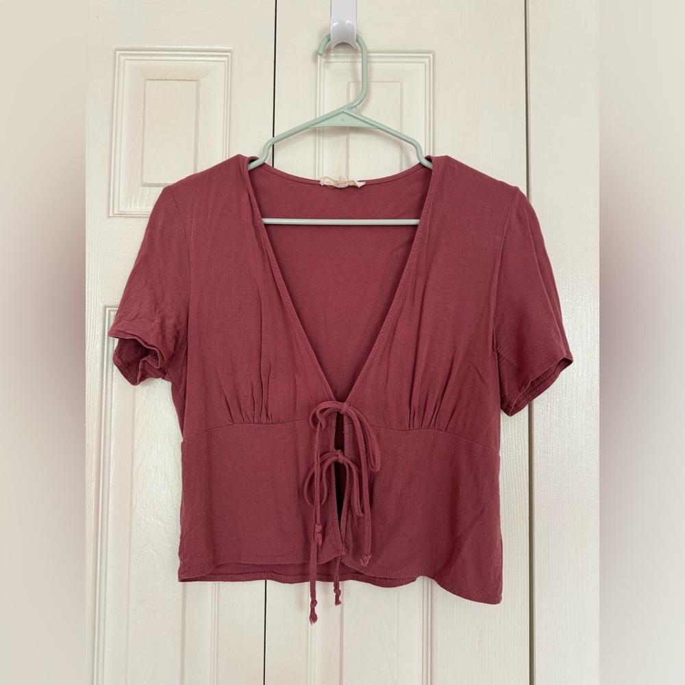 LA Hearts Front-Tie Short Sleeve Top - size S